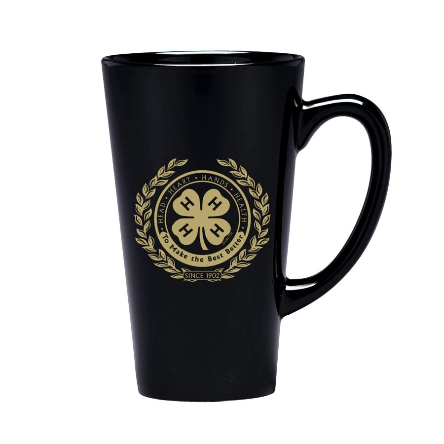 16 oz. Black Café Mug with Clover Crest - Shop 4-H